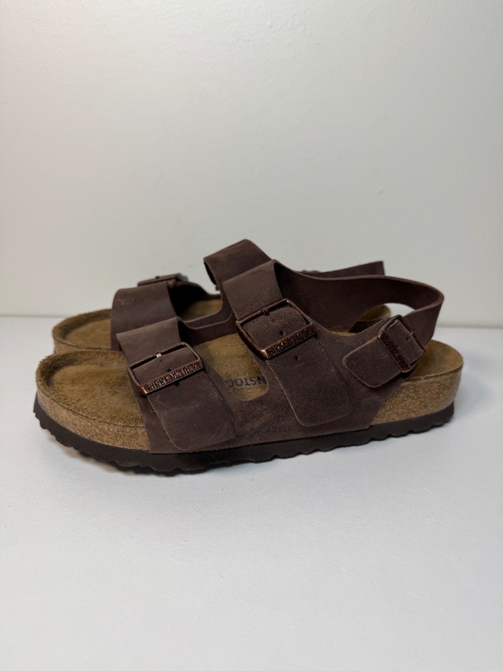 BIRKENSTOCK Milano Soft Footbed Ankle Strap Buckle Sandals Brown Leather Size 37